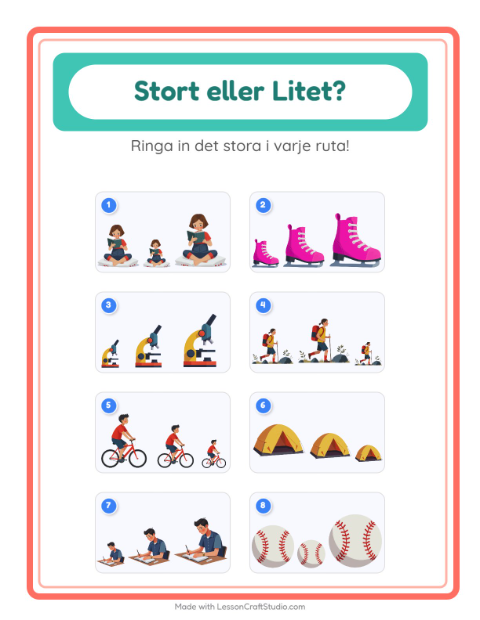Förhandsvisning av Stor Eller Liten-arbetsblad med Aktiviteter för Förskola