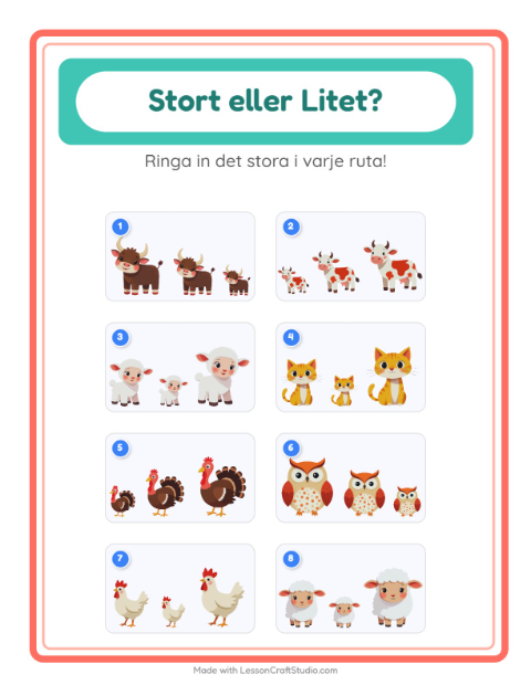 Hitta störst och minst bland djur – arbetsblad för förskolan — 2