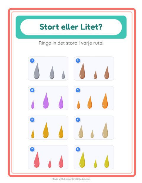 Förhandsvisning av Stor Eller Liten-arbetsblad med Färger för Förskola