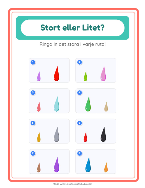 Förhandsvisning av Stor Eller Liten-arbetsblad med Färger för Förskola