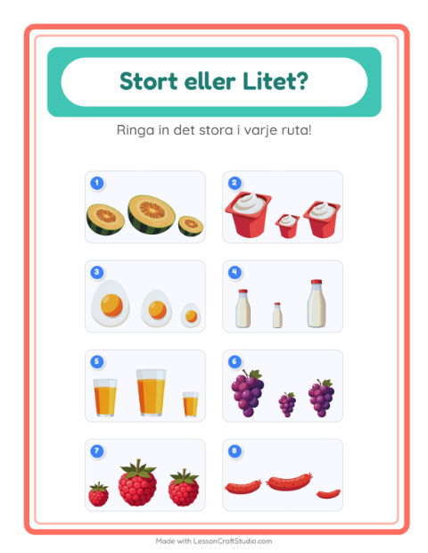 Hitta störst och minst bland smörgåsar – arbetsblad för förskolan — 2