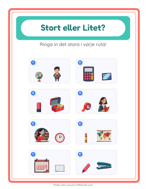 Förhandsvisning av Hitta störst och minst bland pennor – arbetsblad för förskolan
