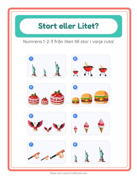 Förhandsvisning av Stor Eller Liten-arbetsblad med 4 juli för Förskola