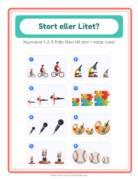 Förhandsvisning av Stor Eller Liten-arbetsblad med Aktiviteter för Förskola
