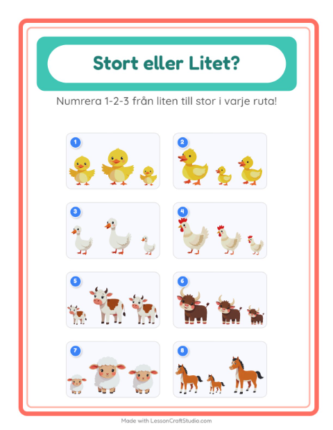 Ordna efter storlek – Bondgårdsdjur