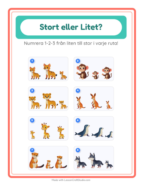Ordna efter storlek – Djurparksdjur