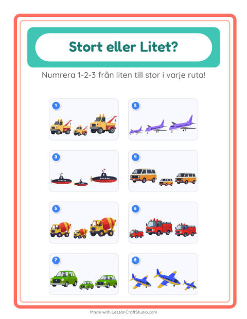 Ordna efter storlek – Fordon