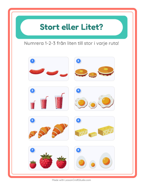 Förhandsvisning av Stor Eller Liten-arbetsblad med Frukost för Förskola