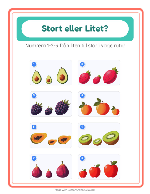 Förhandsvisning av Stor Eller Liten-arbetsblad med Frukter för Förskola