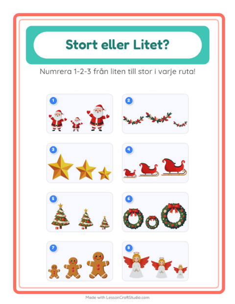 Förhandsvisning av Stor Eller Liten-arbetsblad med Jul för Förskola