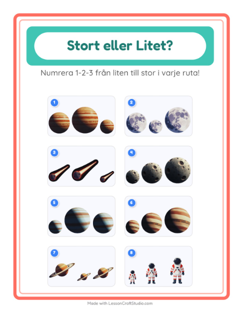 Ordna efter storlek – Rymden