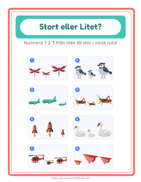 Ordna efter storlek – Saker som flyger