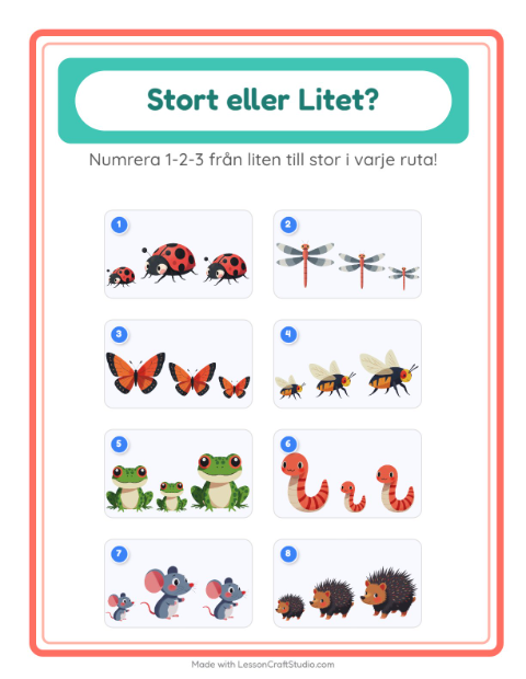 Ordna efter storlek – Skogsdjur