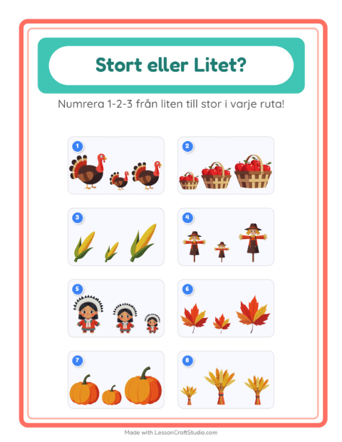 Ordna efter storlek – Thanksgiving