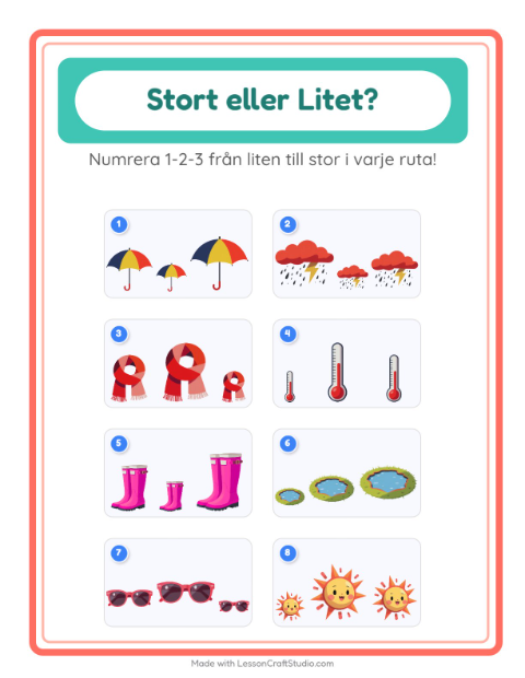 Förhandsvisning av Stor Eller Liten-arbetsblad med Väder för Förskola