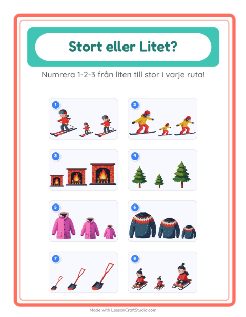 Förhandsvisning av Stor Eller Liten-arbetsblad med Vinter för Förskola