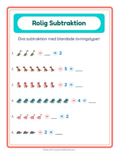 Blandad subtraktion – Dinosaurier