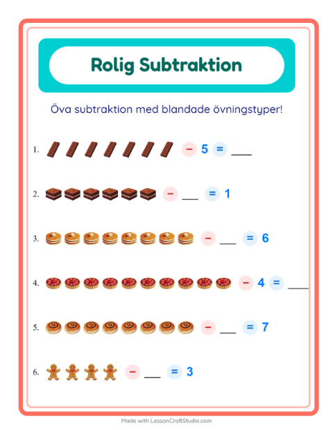 Blandad subtraktion – Efterrätter och godis