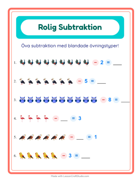 Blandad subtraktion – Fåglar