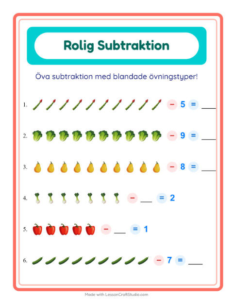 Blandad subtraktion – Grönsaker