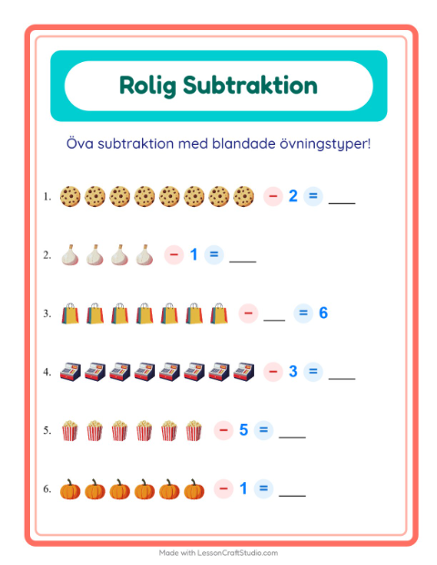 Förhandsvisning av Subtraktion-arbetsblad med I snabbköpet för Förskoleklass