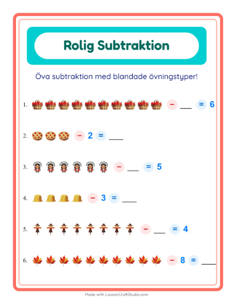 Blandad subtraktion – Thanksgiving