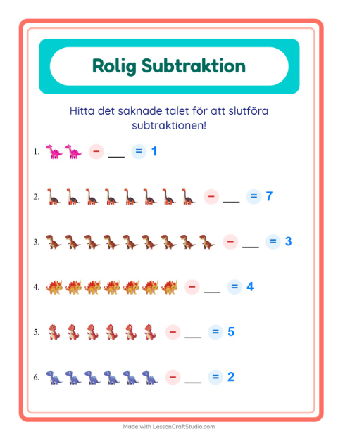 Hitta talet som togs bort – Dinosaurier