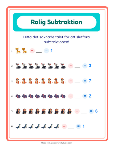 Hitta talet som togs bort – Djurparksdjur