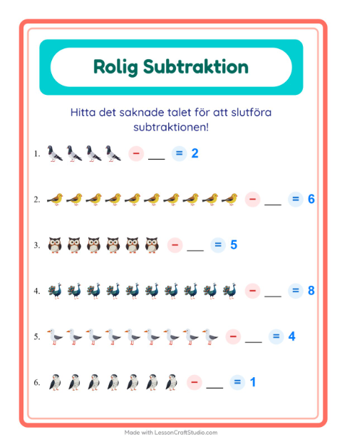 Hitta talet som togs bort – Fåglar 2