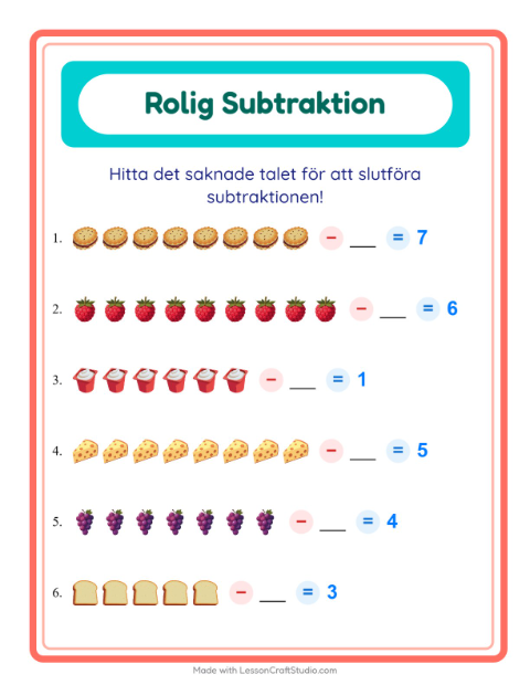 Hitta talet som togs bort – Frukost