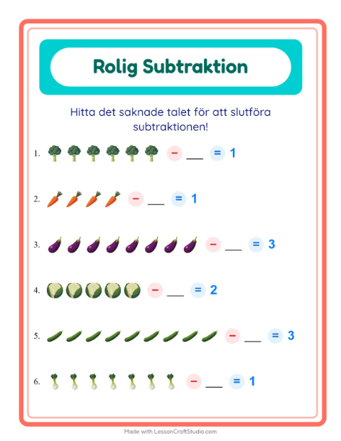 Hitta talet som togs bort – Grönsaker