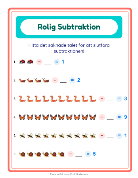 Hitta talet som togs bort – Insekter och kryp