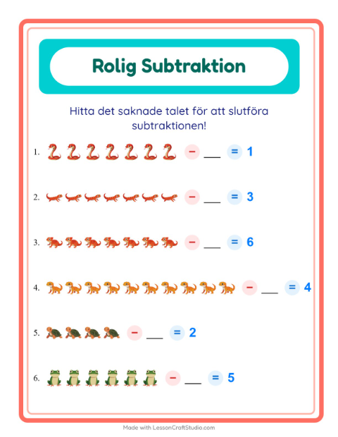 Hitta talet som togs bort – Reptiler och groddjur