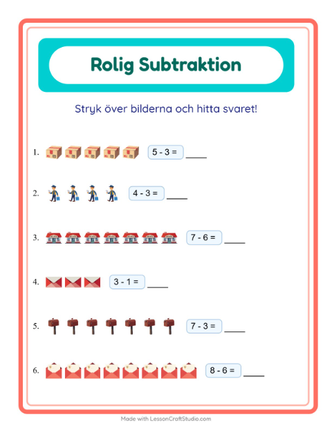 Förhandsvisning av Subtraktion att stryka över med brev – arbetsblad för årskurs 1