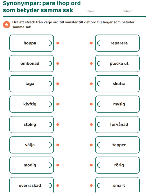 Synonympar: para ihop ord som betyder samma sak