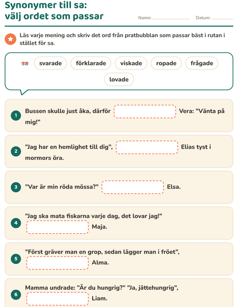 Synonymer till sa: välj ordet som passar