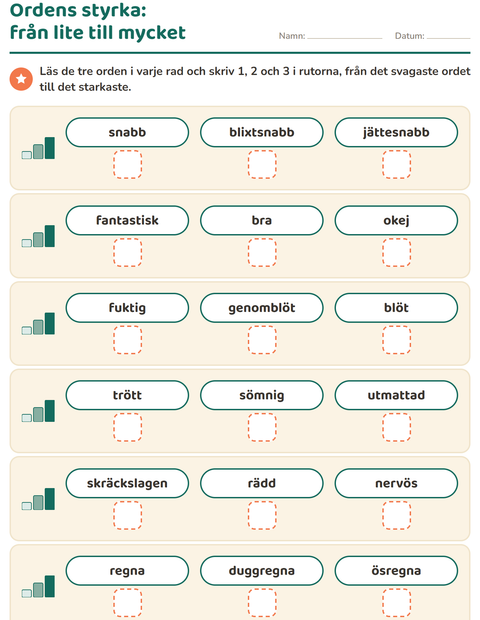 Förhandsvisning av Synonymer-arbetsblad för Årskurs 1