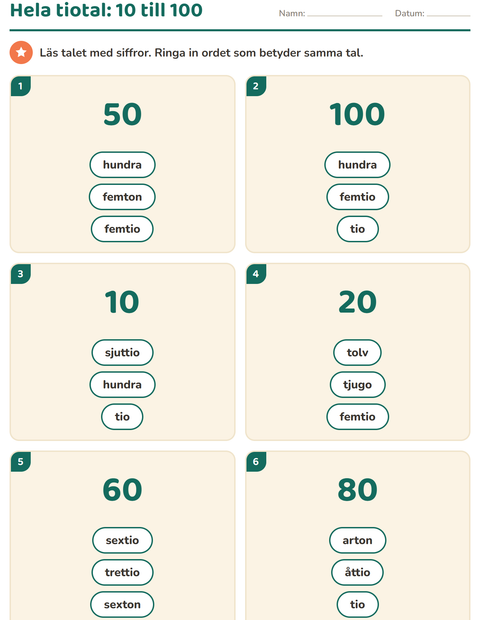 Förhandsvisning av Tal med bokstäver-arbetsblad för Årskurs 1
