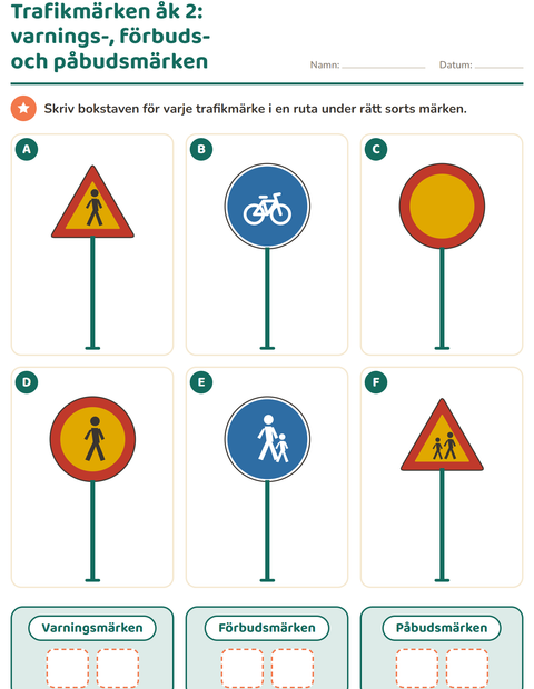 Trafikmärken åk 2: varningsmärken, förbudsmärken och påbudsmärken