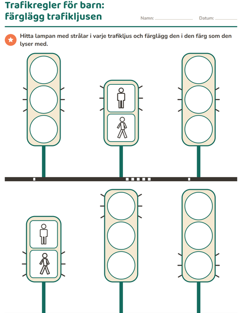 Förhandsvisning av Färglägg trafikljuset: rött, gult eller grönt?