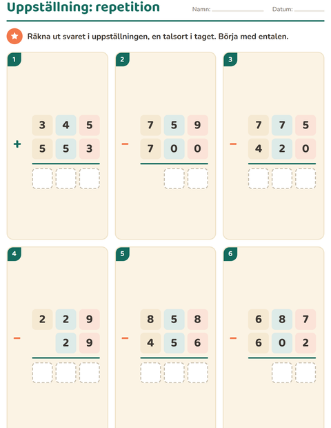 Förhandsvisning av Uppställning – blandad repetition