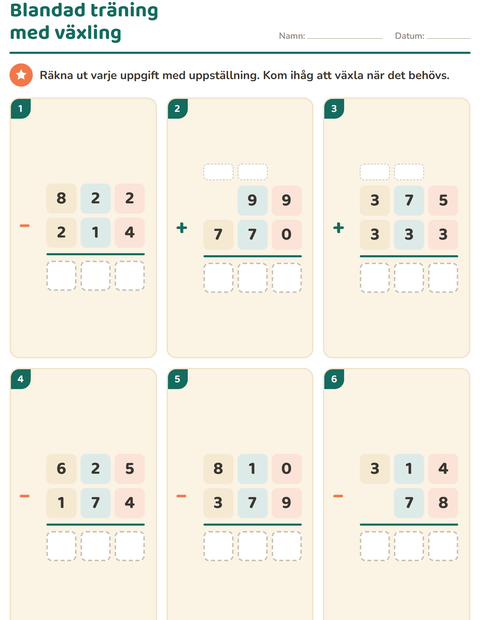 Förhandsvisning av Uppställning-arbetsblad för Årskurs 3
