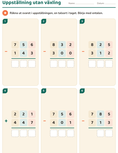 Förhandsvisning av Uppställning-arbetsblad för Årskurs 2