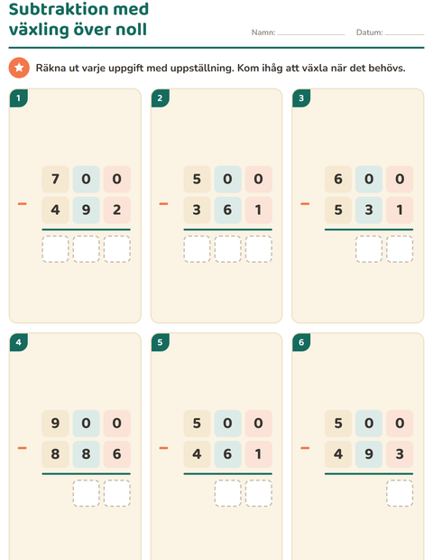 Förhandsvisning av Uppställning-arbetsblad för Årskurs 3
