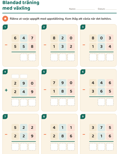Förhandsvisning av Uppställning-arbetsblad för Årskurs 3