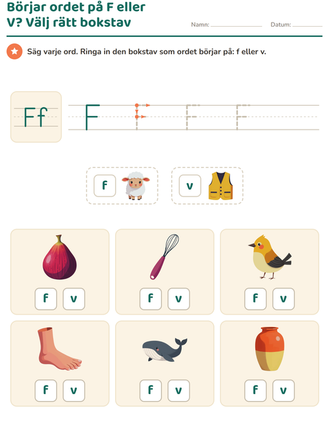 Förhandsvisning av Veckans bokstav-arbetsblad för Förskoleklass