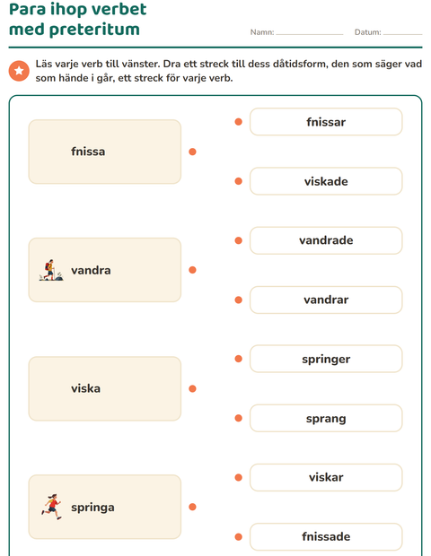 Förhandsvisning av Verb: presens och preteritum-arbetsblad för Årskurs 2