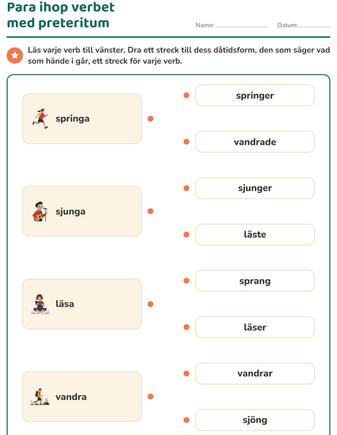 Förhandsvisning av Verb: presens och preteritum-arbetsblad för Årskurs 2