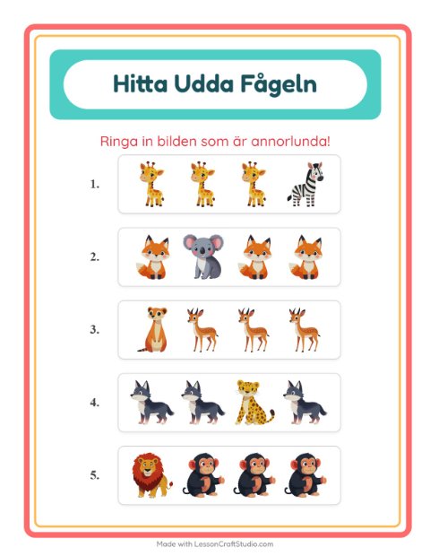 Vad passar inte? – Djurparksdjur