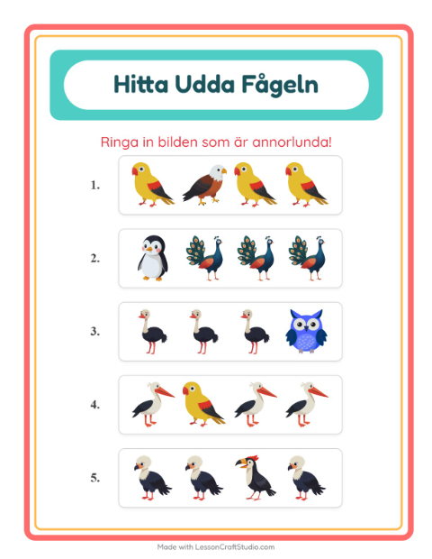 Förhandsvisning av Vilken Passar Inte-arbetsblad med Fåglar för Förskoleklass